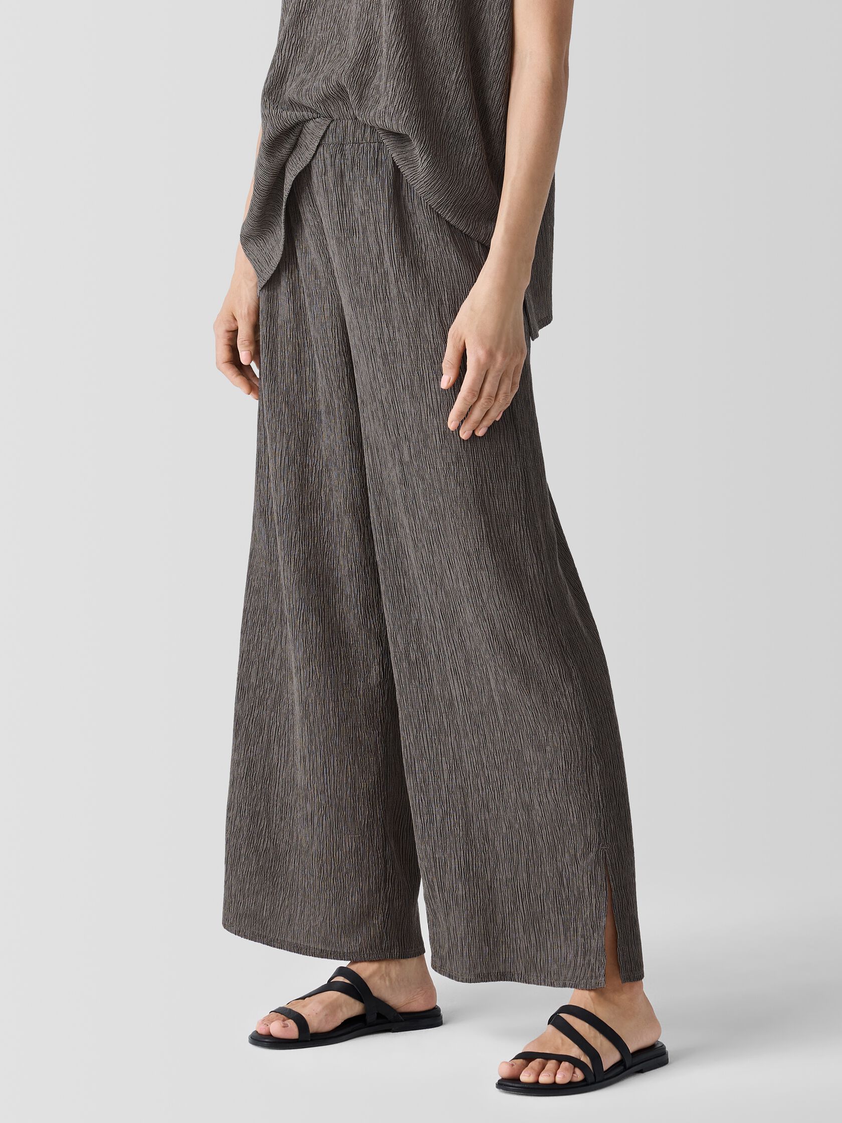 Woven Plissé Wide-Leg Pant