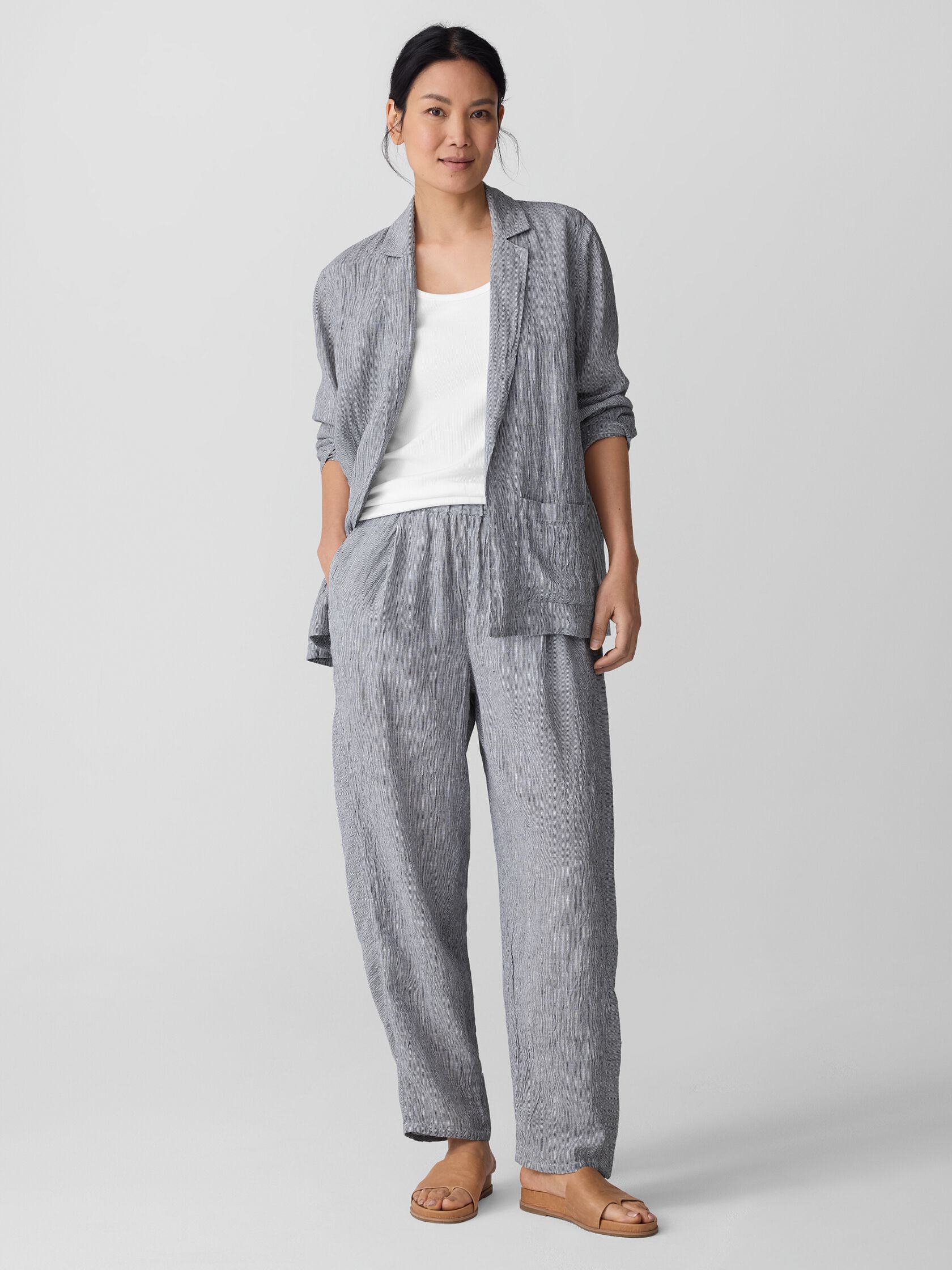 Puckered Organic Linen Stripe Blazer