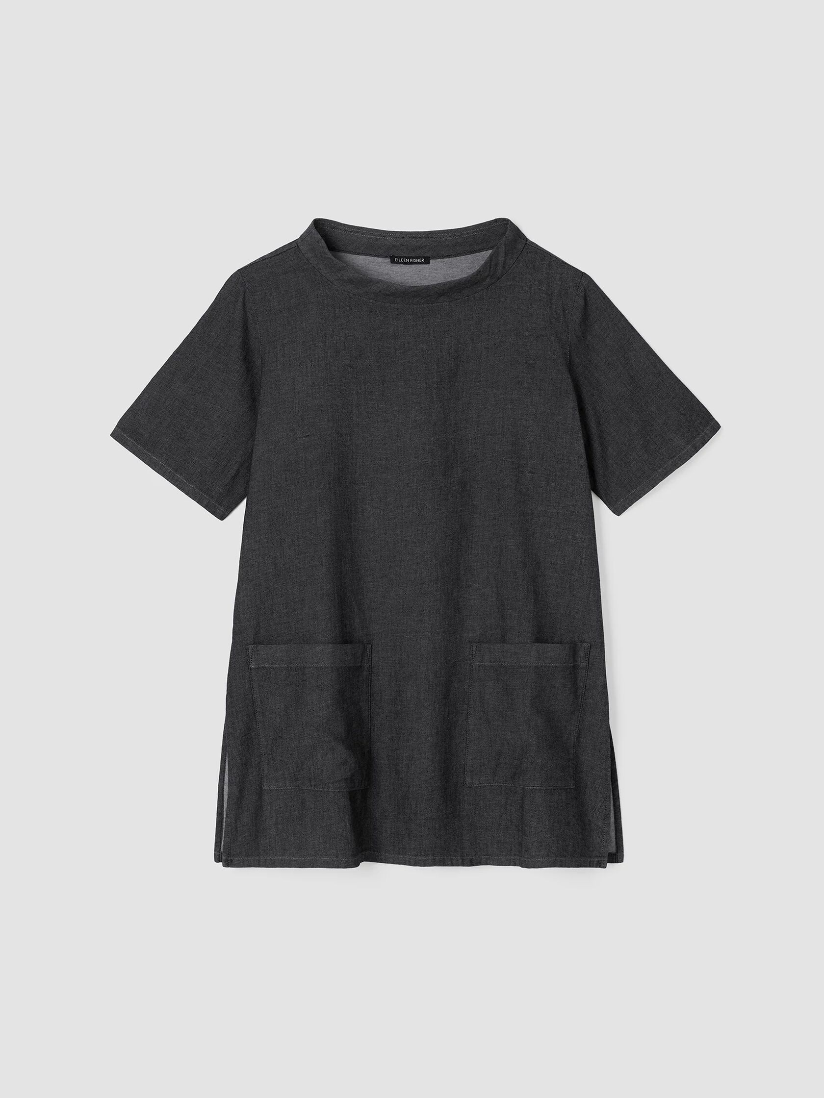 Airy Organic Cotton Twill Mock Neck Long Top