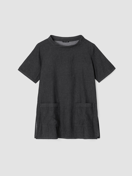 Airy Organic Cotton Twill Mock Neck Long Top