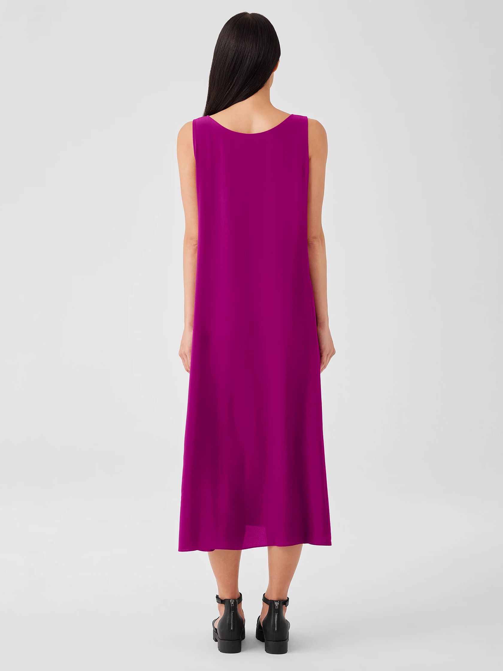 Silk Georgette Crepe Scoop Neck Dress