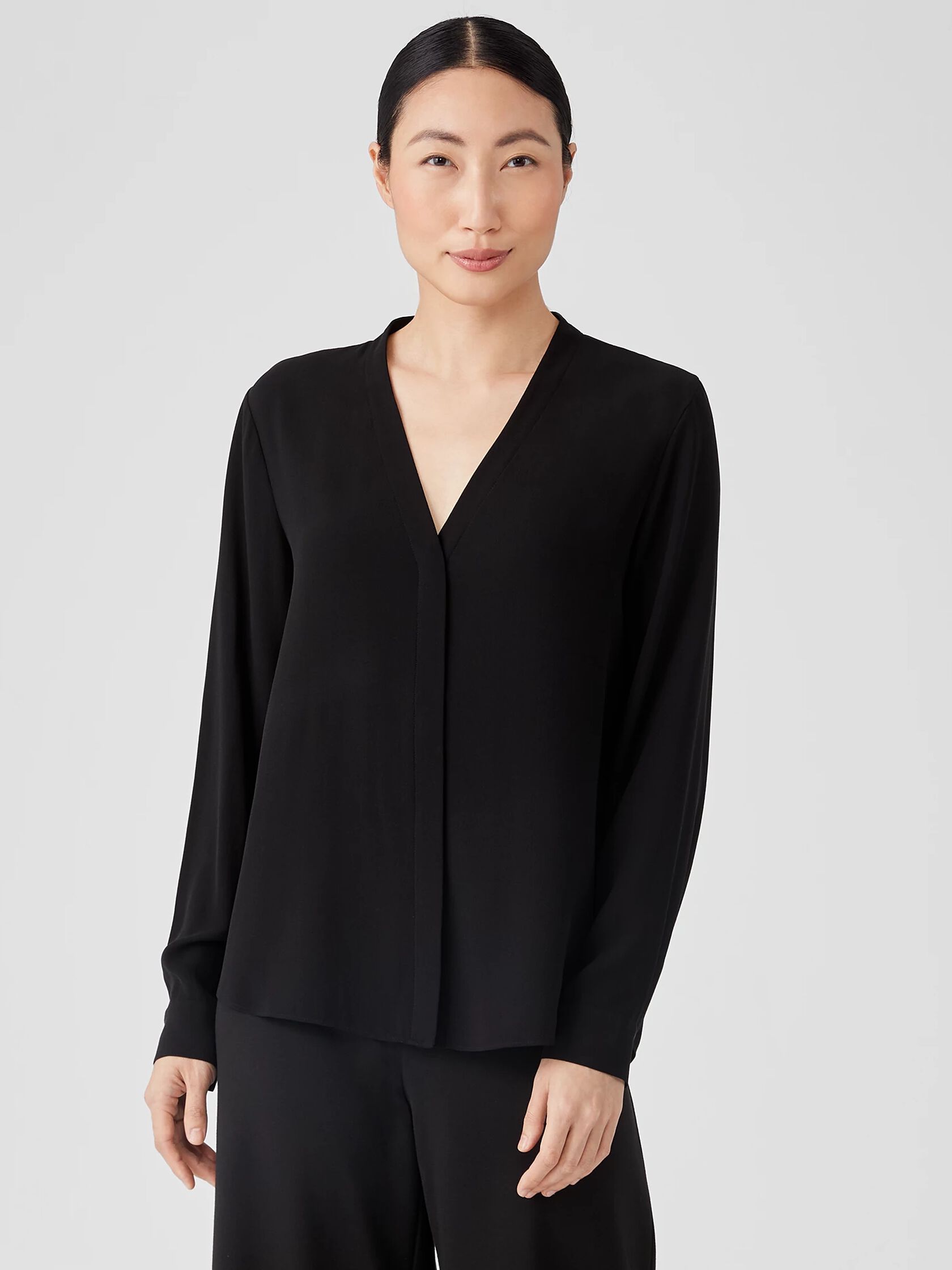 Silk Georgette Crepe V-Neck Shirt