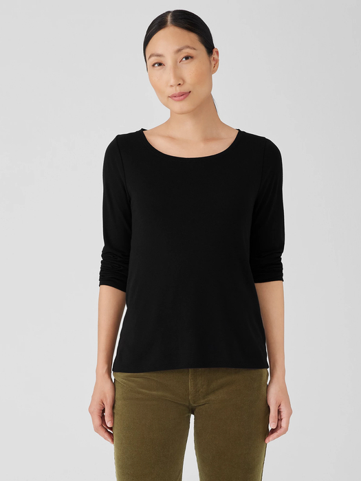 Ribbed Pima Cotton Blend Scoop Neck Top