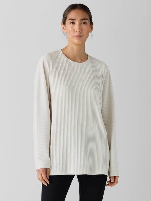 Textured Stretch Rib Round Neck Long-Sleeve Top
