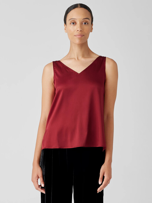 Stretch Silk Charmeuse V-Neck Tank
