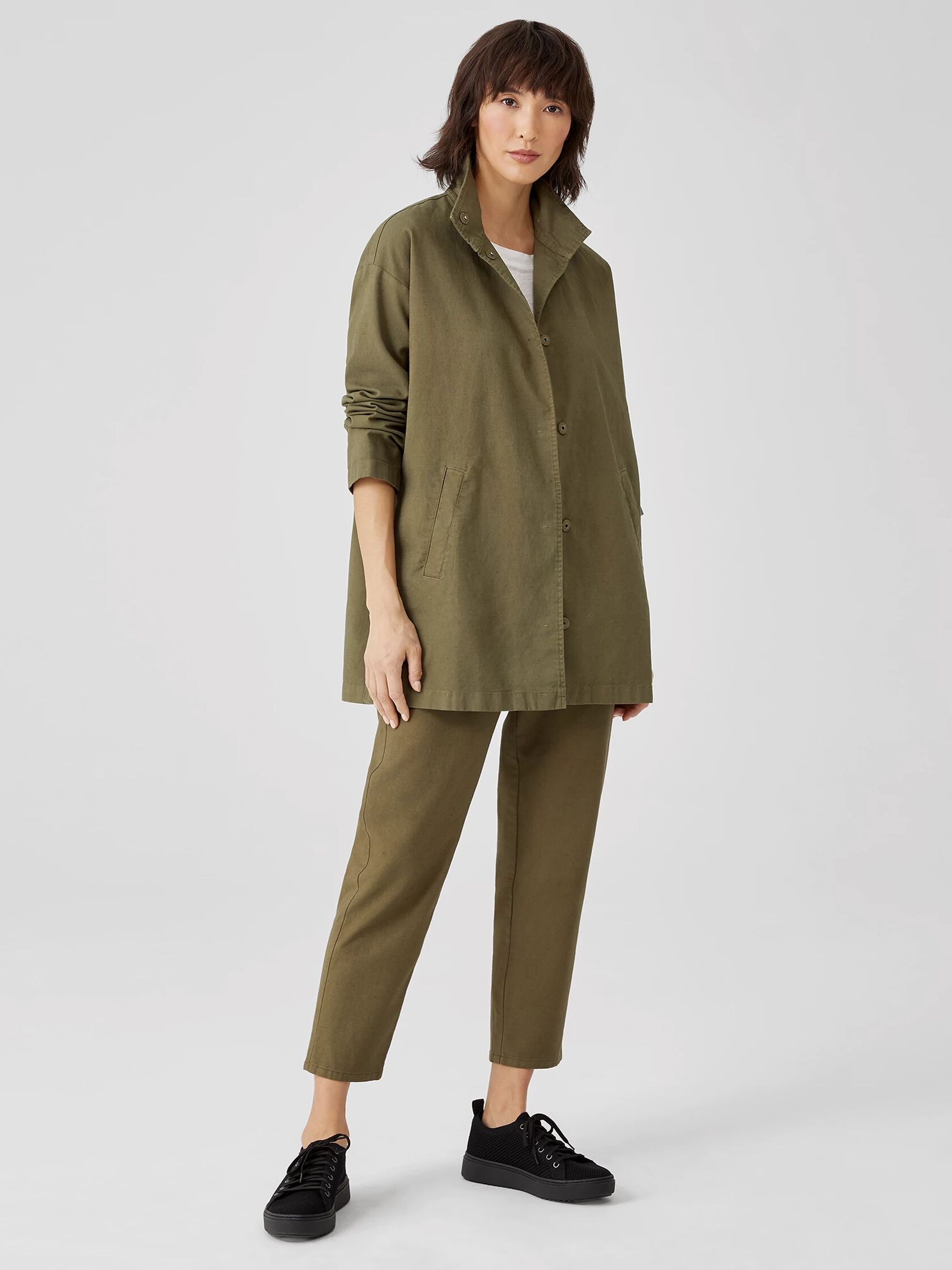 Organic Cotton Hemp Stand Collar Long Jacket