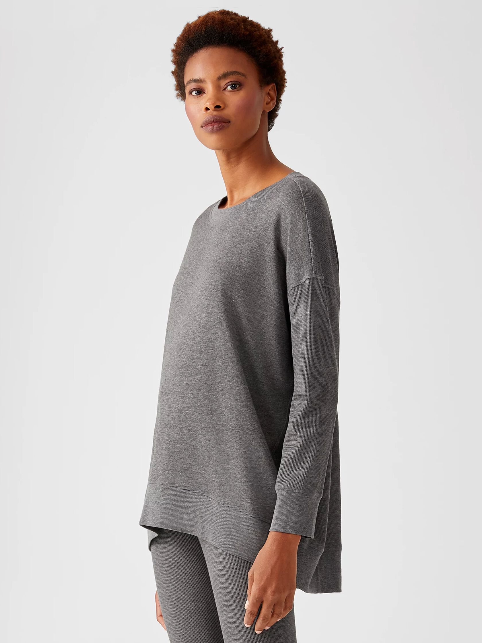 Waffle Stretch Knit Crew Neck Top