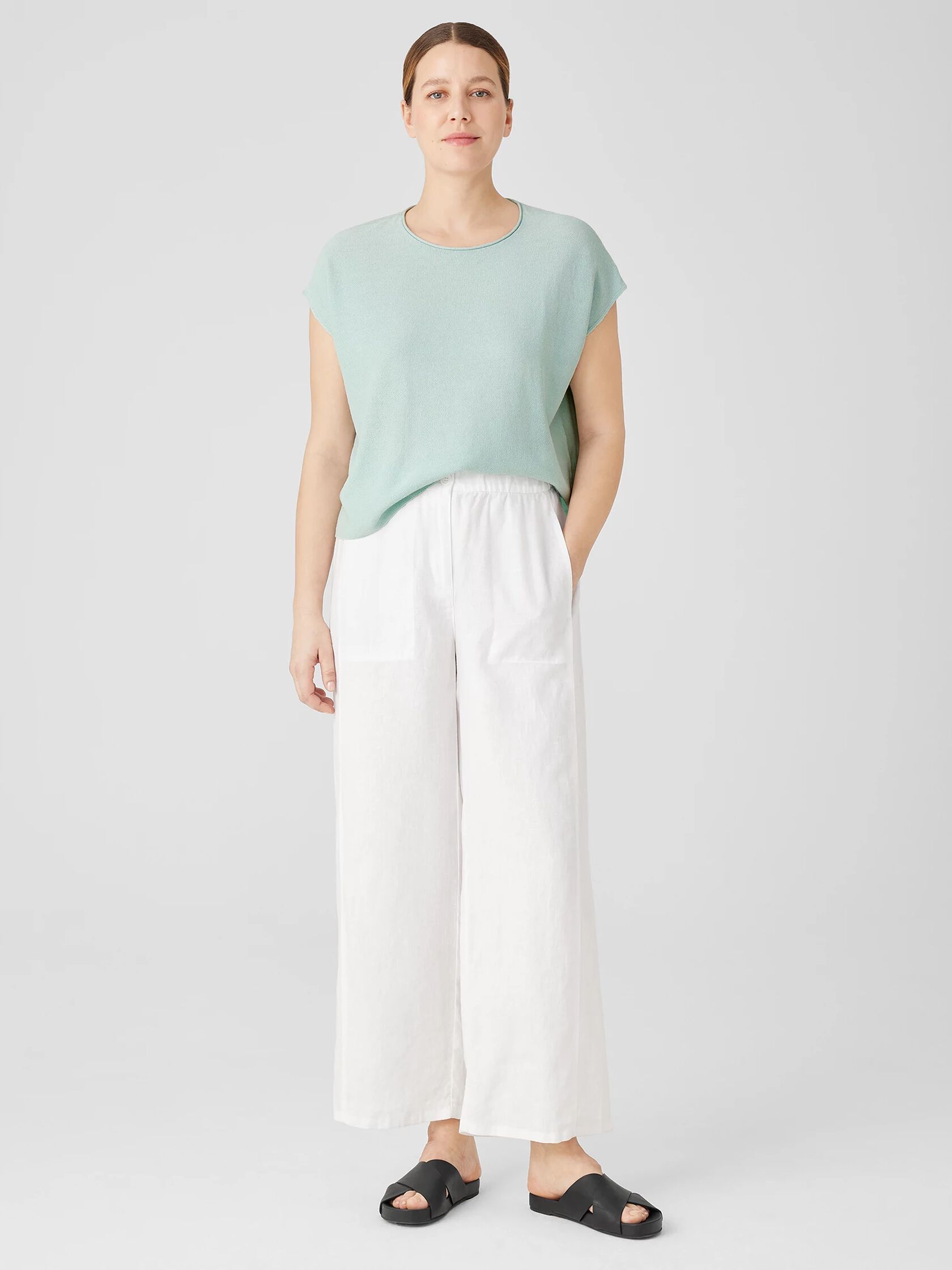 Linen Rich Wide Leg Cropped Trousers, M&S Collection
