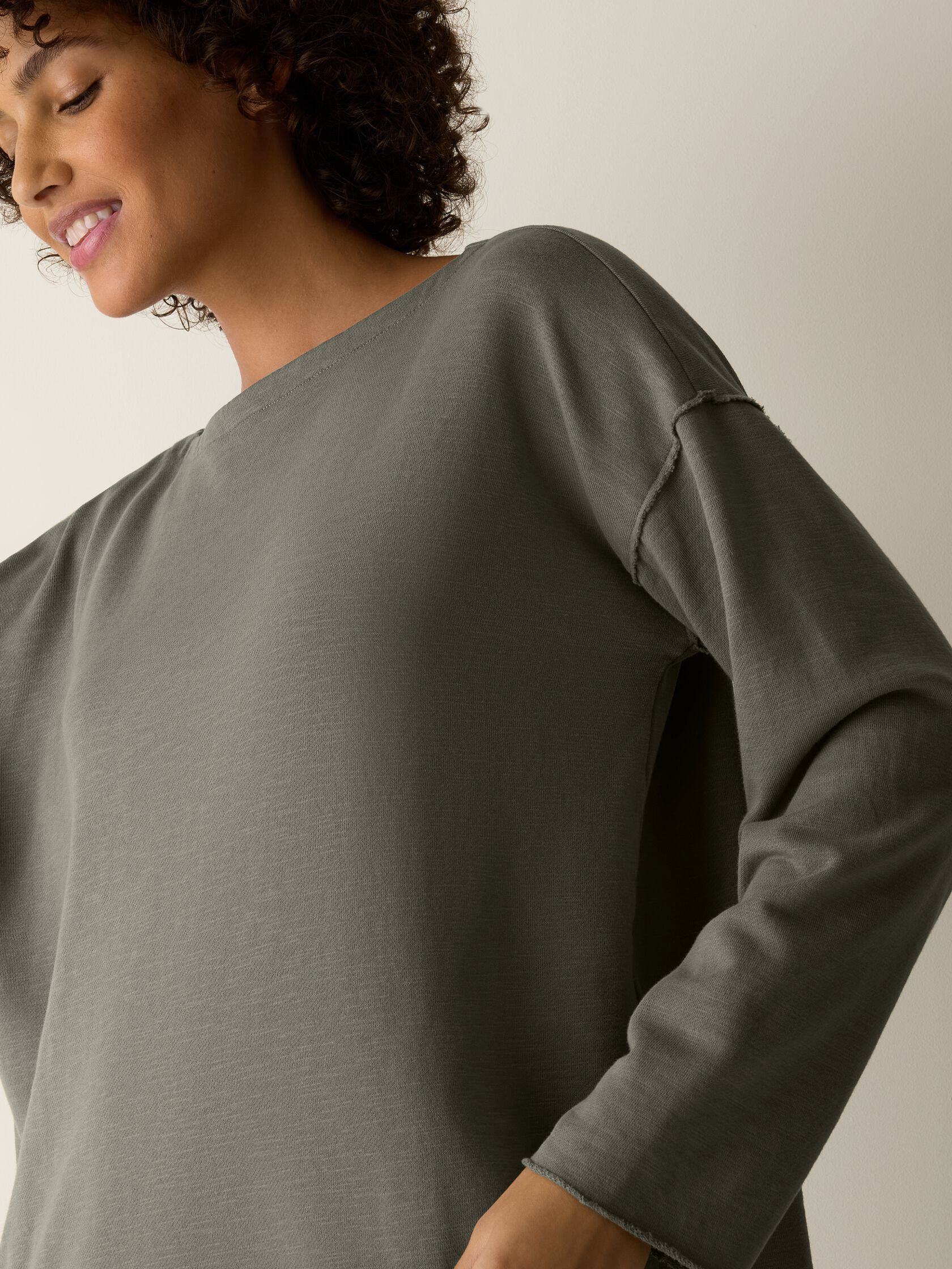 Garment-Dyed Organic Cotton Terry Bateau Neck Box-Top