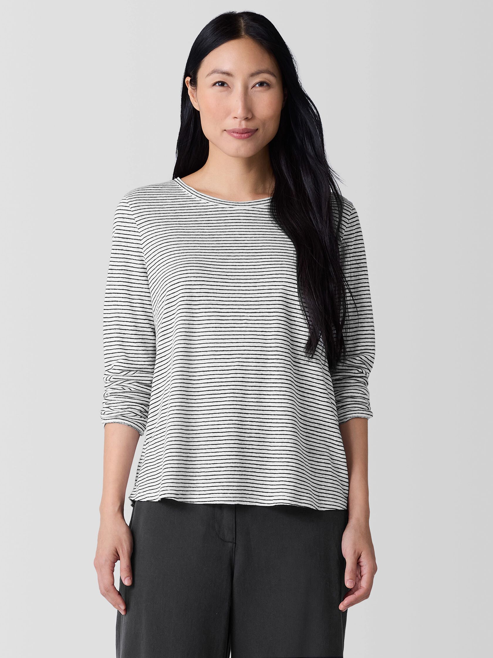 Striped Organic Linen Jersey Long-Sleeve Tee