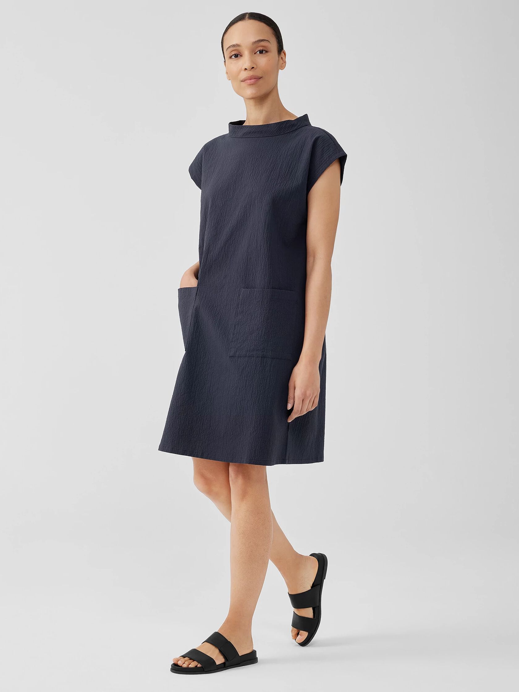 Organic Cotton Pucker Mock Neck Dress