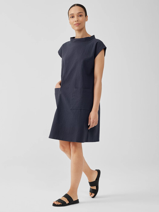 Organic Cotton Pucker Mock Neck Dress