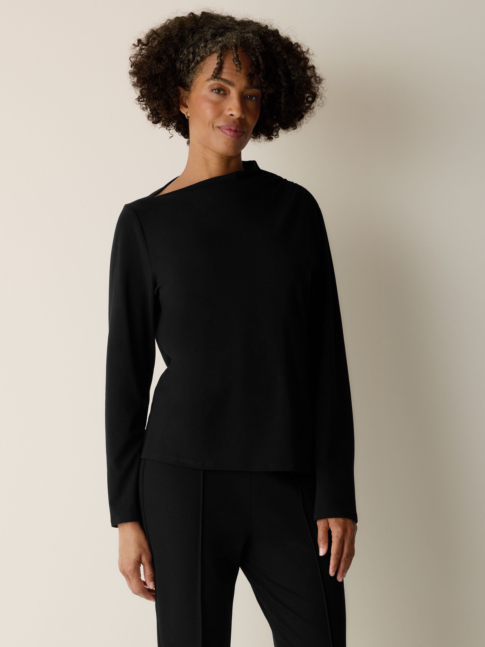 Stretch Jersey Knit Drape Neck Top