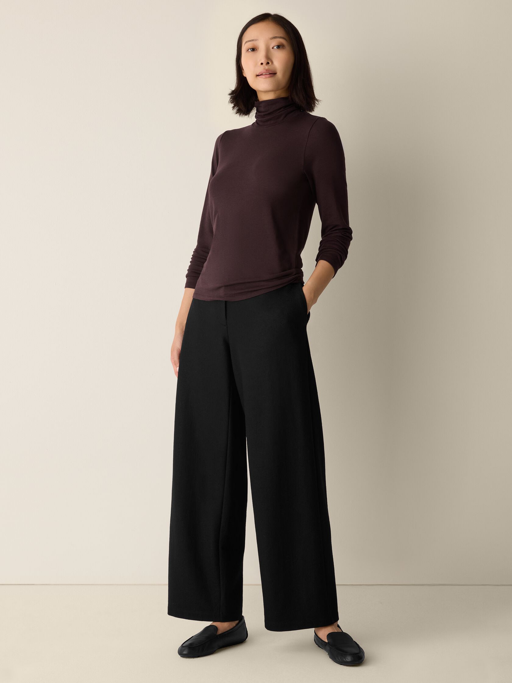 Sheer Cotton Blend Knit Turtleneck Top