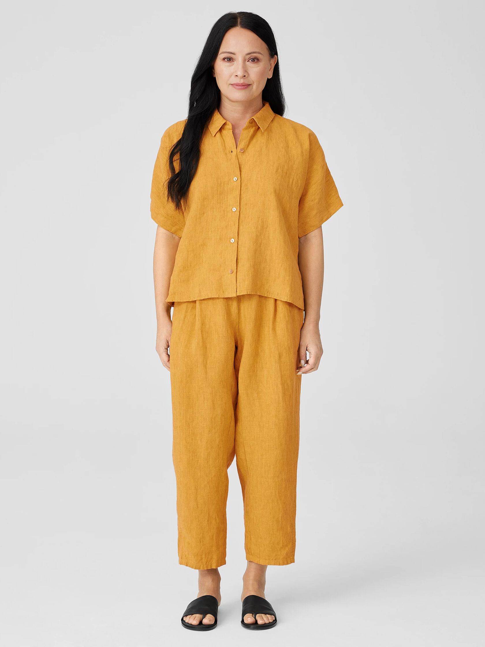 Washed Organic Linen Delave Short-Sleeve Shirt