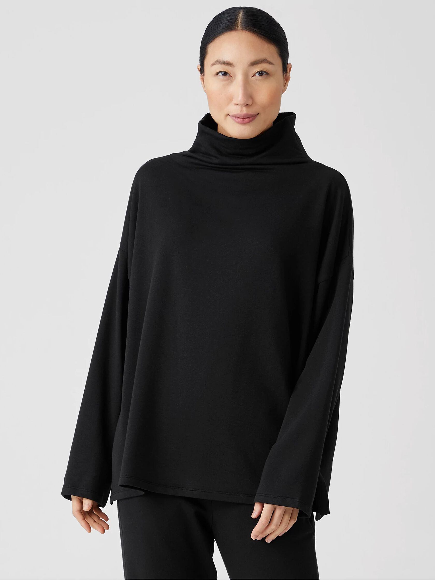 Cozy Brushed Terry Funnel Neck Box-Top