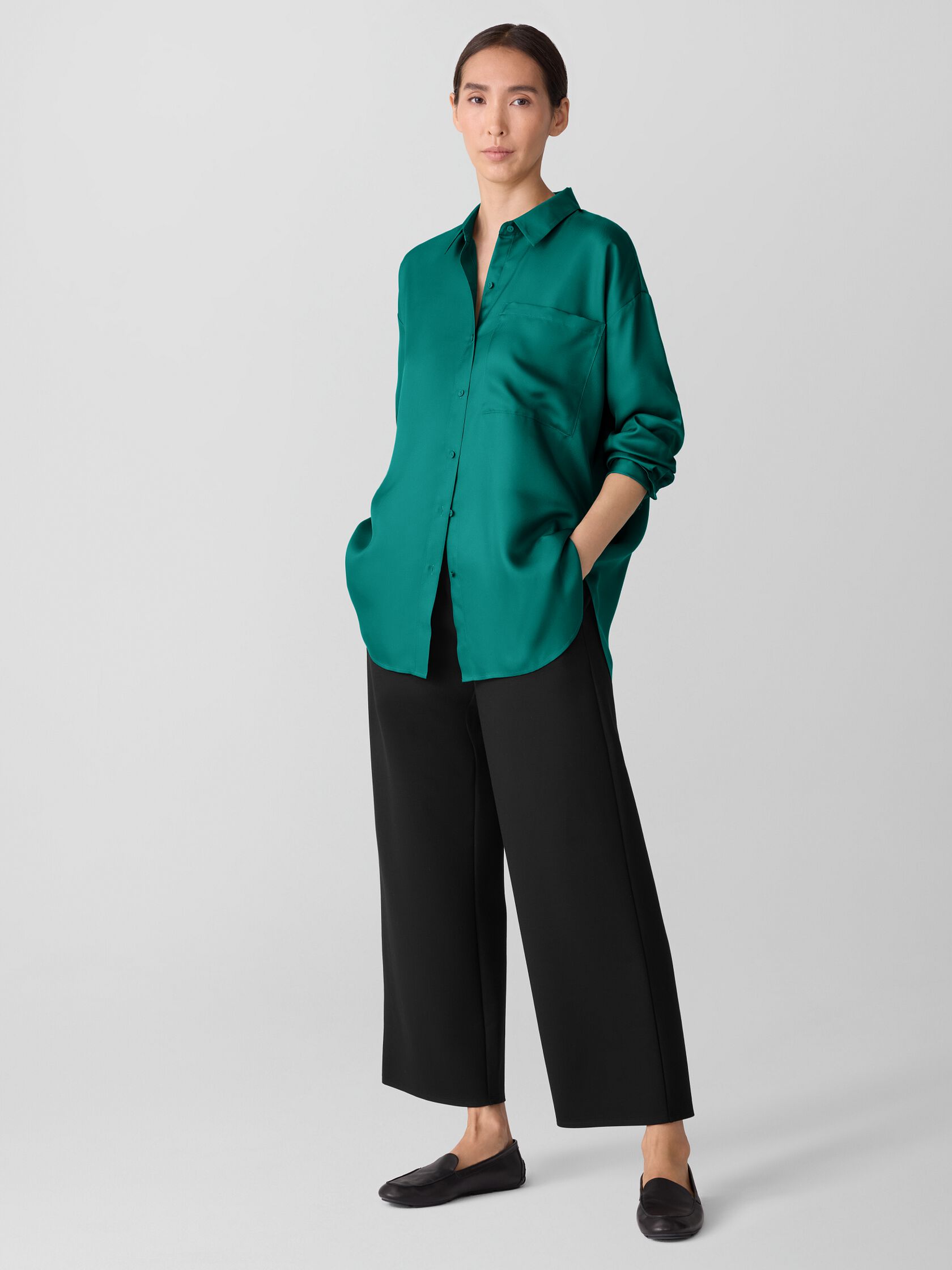 Silk Twill Classic Collar Long Shirt