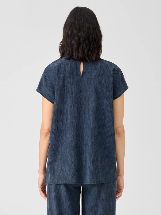 Woven Plisse Mock Neck Top