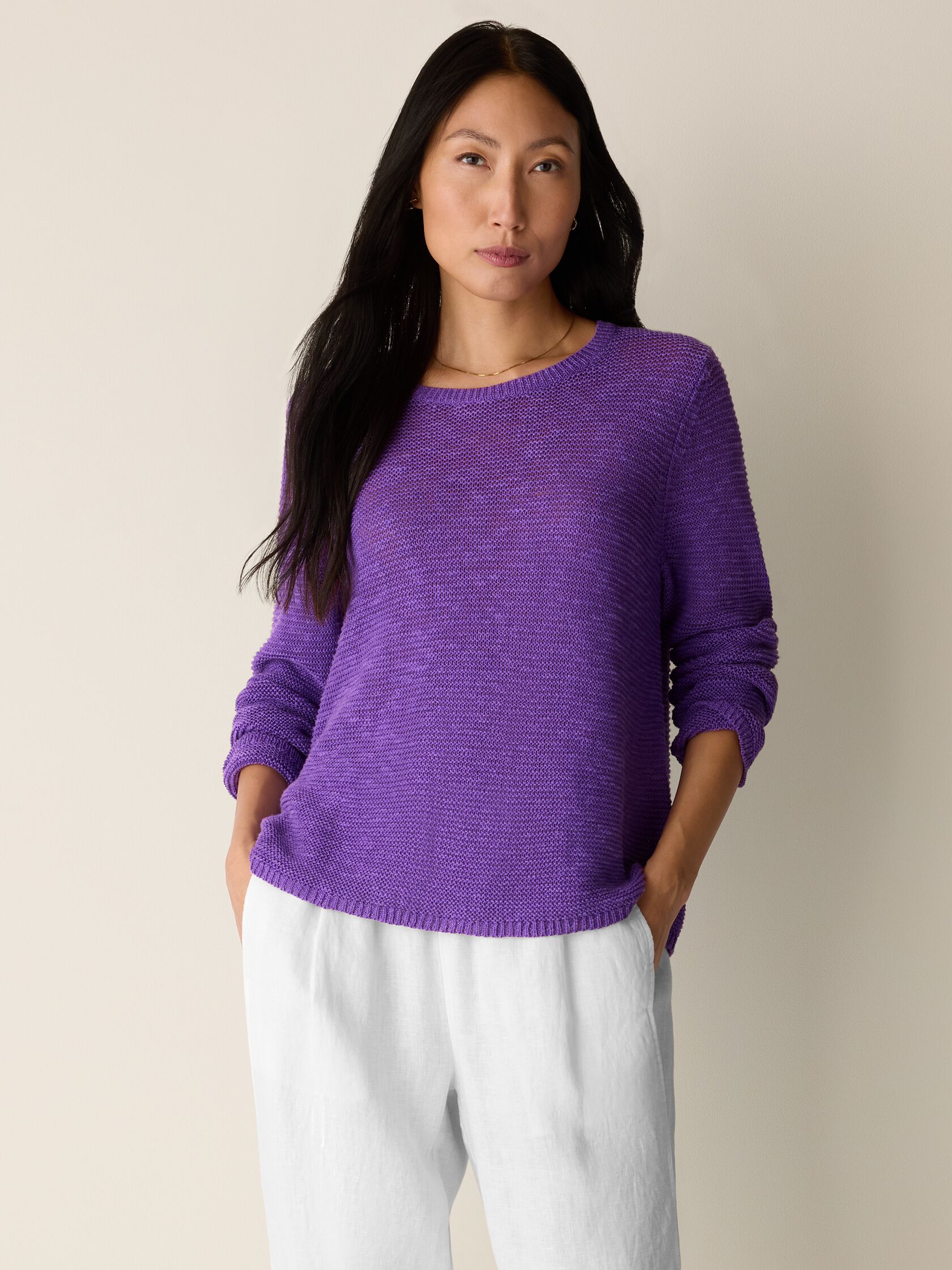 Organic Linen Cotton Slub Crew Neck Top