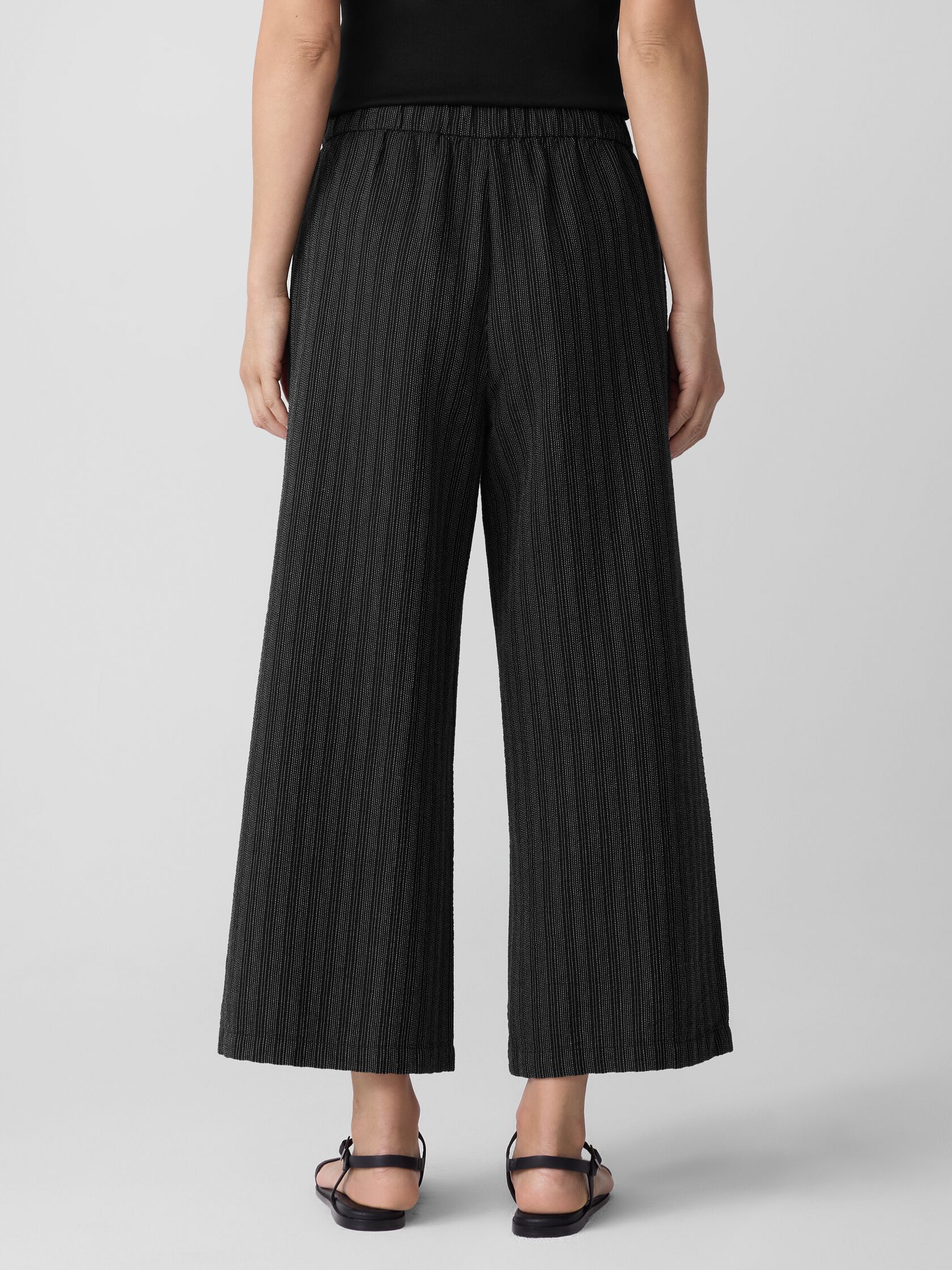 Cotton Blend Stripe Stitch Wide-Leg Pant