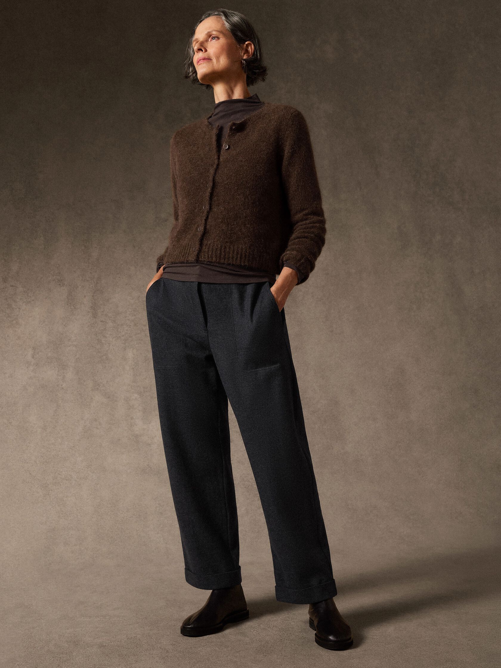 M&eacute;lange Felted Wool Jersey Straight Cuffed Pant in Regenerative Wool