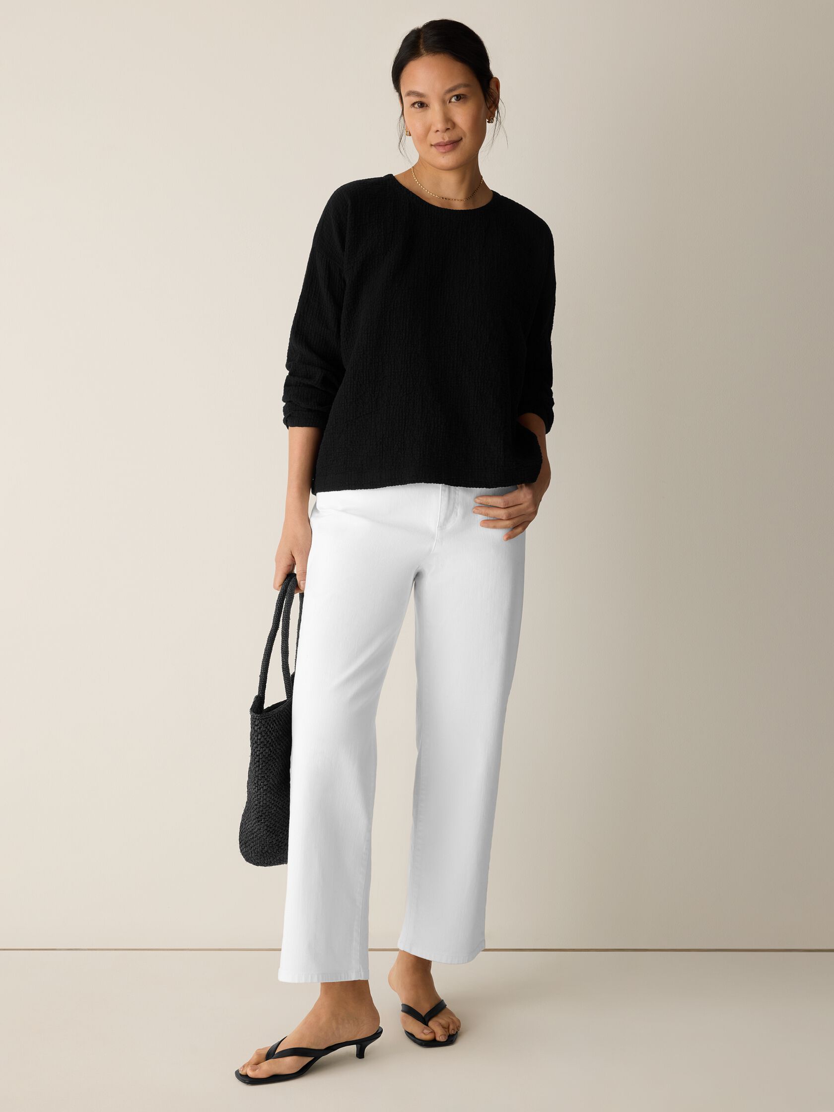 Organic Cotton Doubleweave Round Neck Box-Top