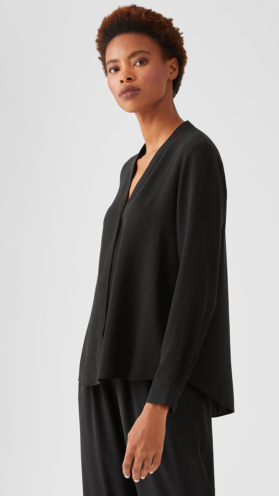 Silk Georgette Crepe V-Neck Shirt