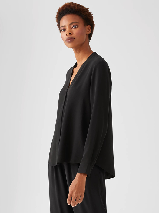 Silk Georgette Crepe V-Neck Shirt | EILEEN FISHER