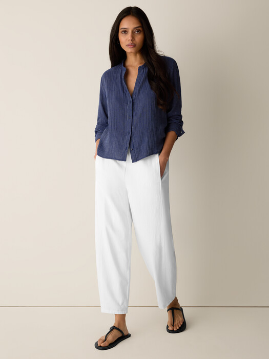 Eileen Fisher - Women's Striped Organic Cotton Gauze Band Collar Shirt - Miscellaneous - Size: 2X regular Eileen Fisher - Women's Striped Organic Cotton Gauze Band Collar Shirt - Miscellaneous - Size: 2X regular