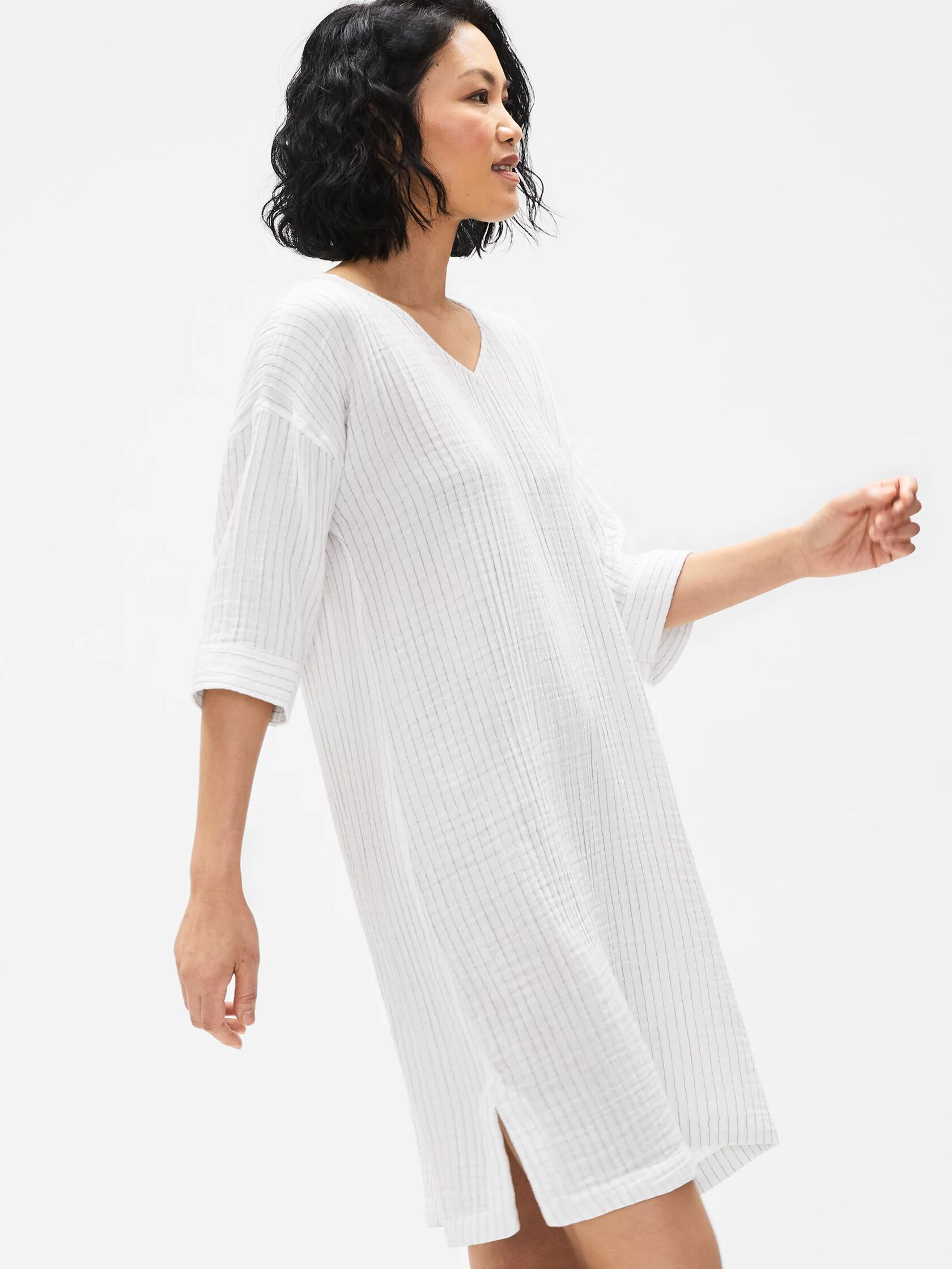 Organic Cotton Gauze Striped V-Neck Dress
