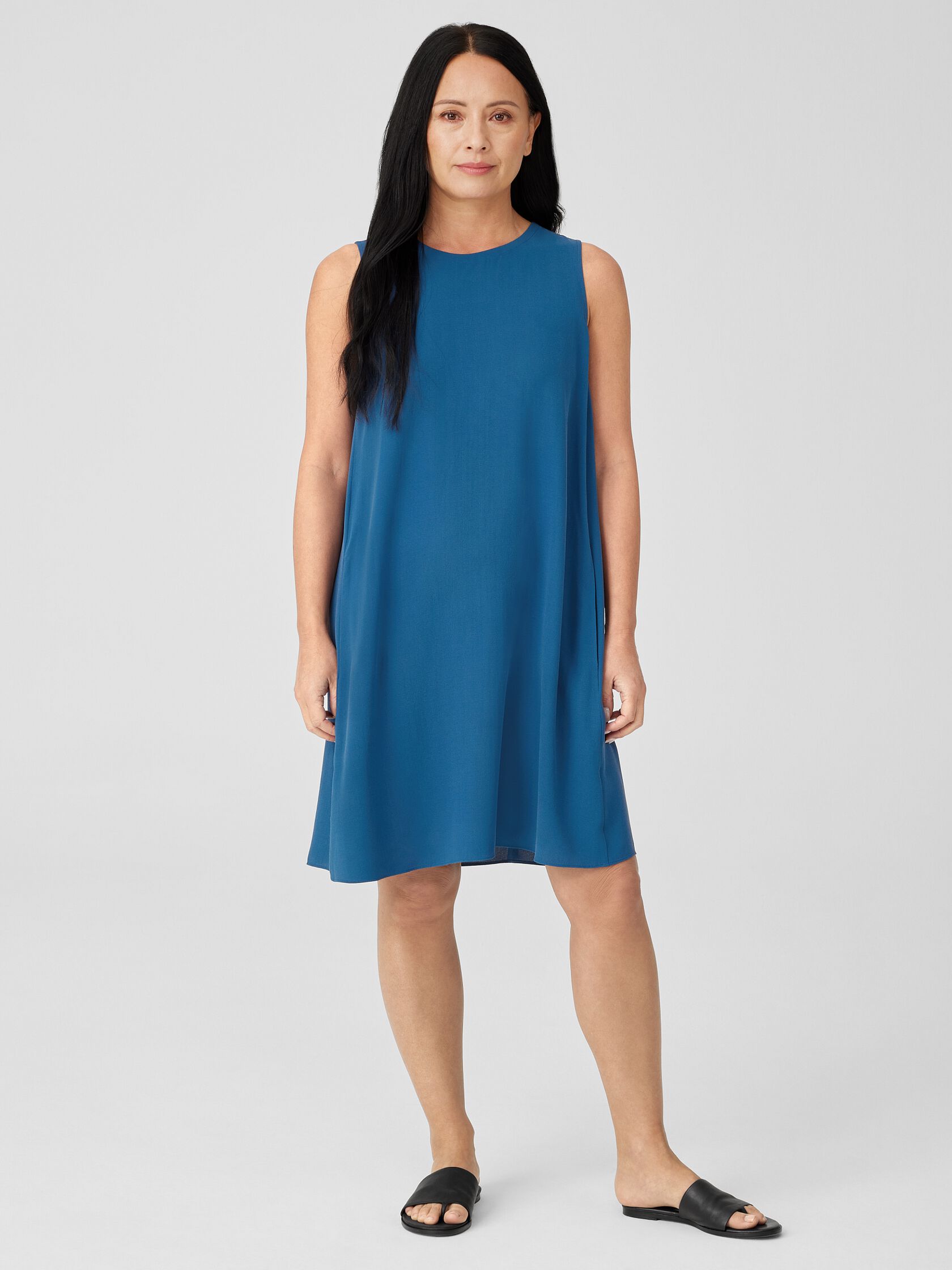 Silk Georgette Crepe Round Neck Dress