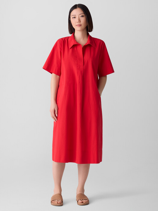 Washed Organic Cotton Poplin Split Neck Dress