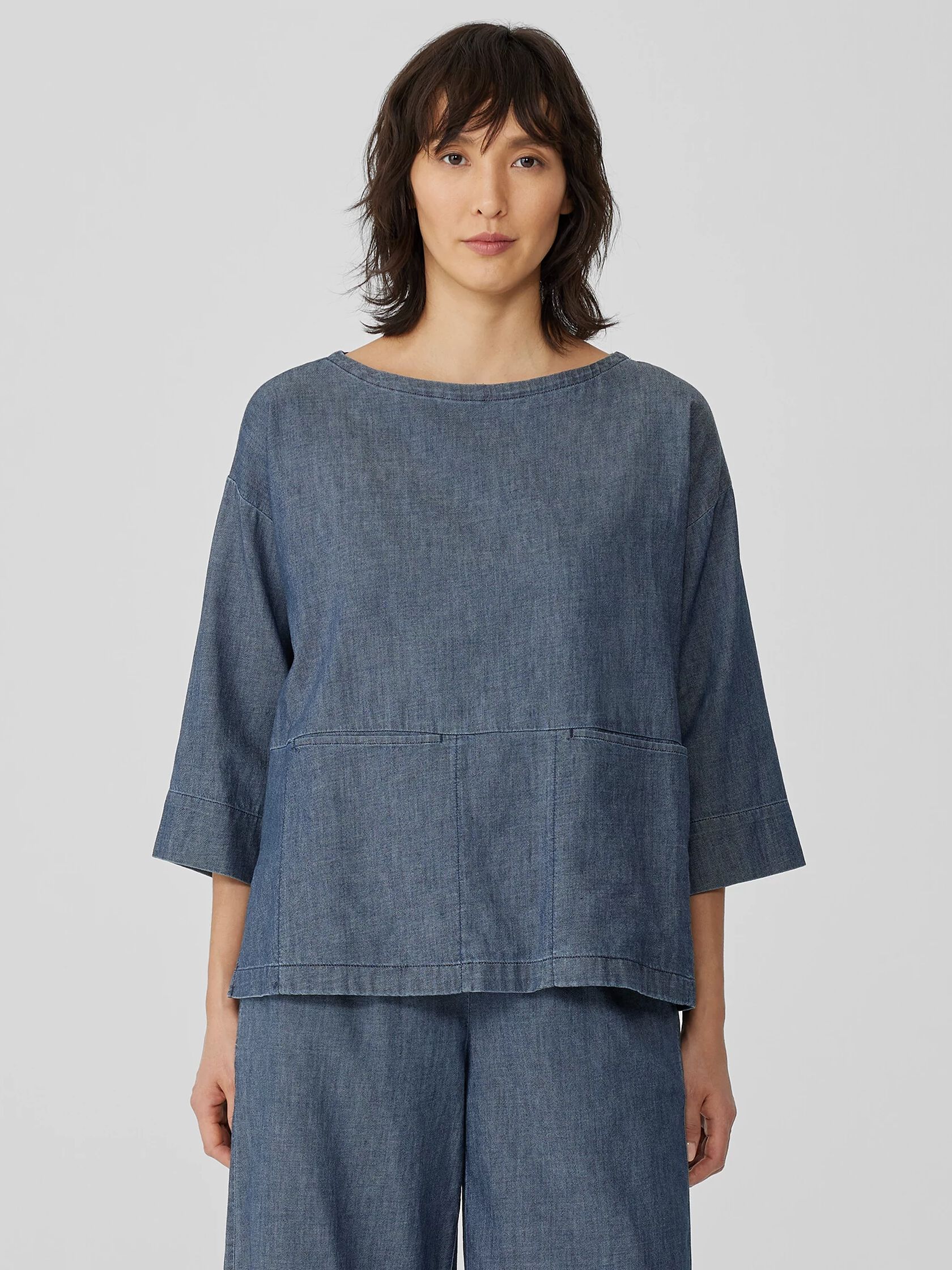 Airy Organic Cotton Twill Bateau Neck Top