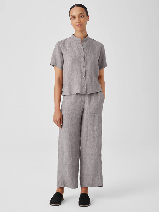 Washed Organic Linen Délavé Band Collar Shirt