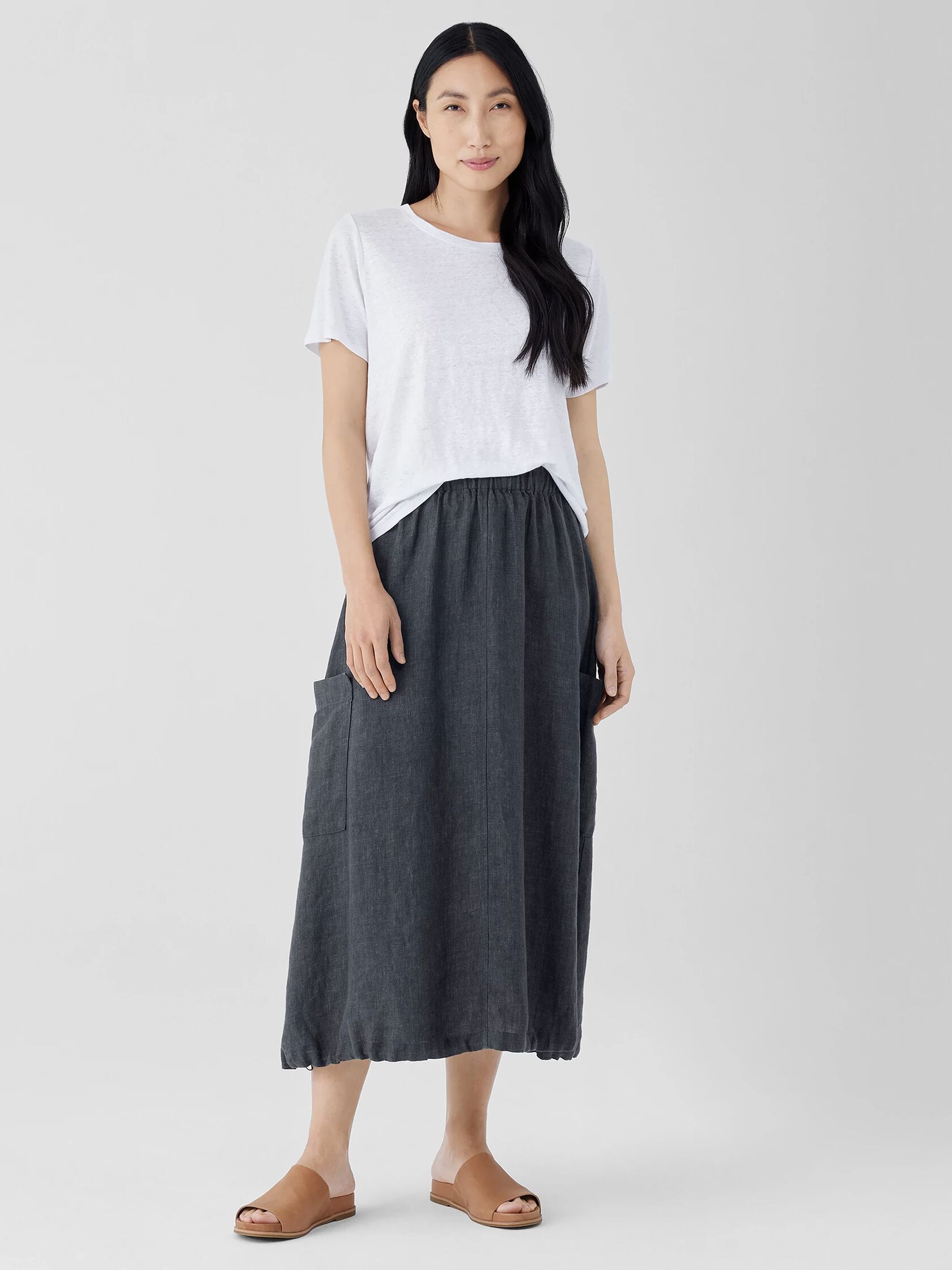 Washed Organic Linen Délavé Cargo Skirt