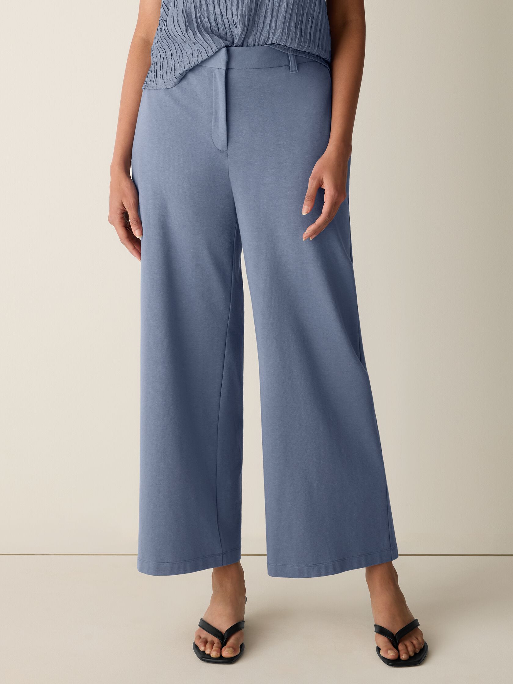 Cotton Blend Ponte Wide-Leg Trouser