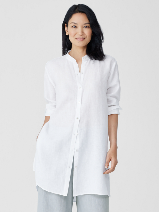 Handkerchief Linen Mandarin Collar Long Shirt