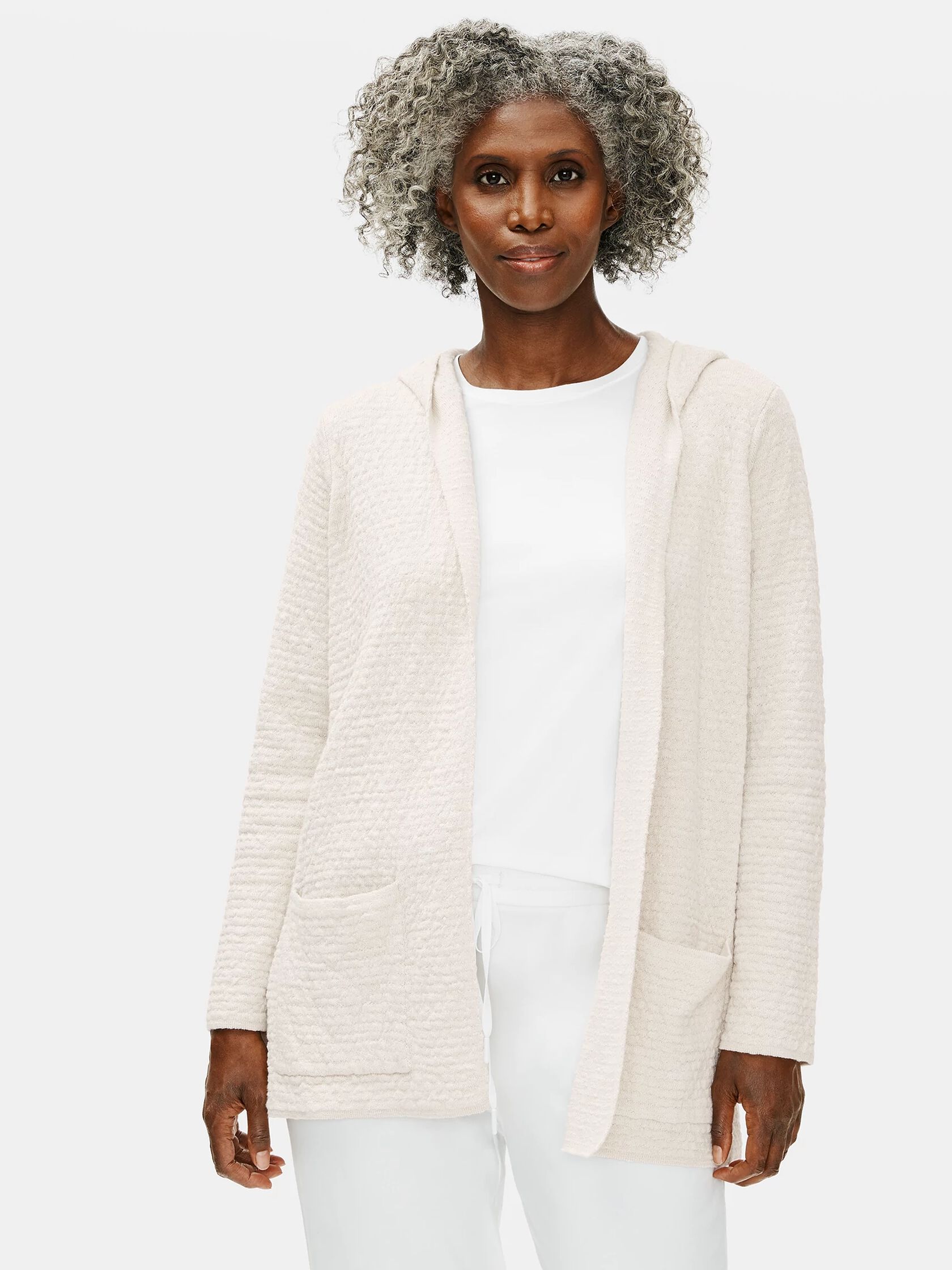 Organic Cotton Linen Slub Hooded Cardigan