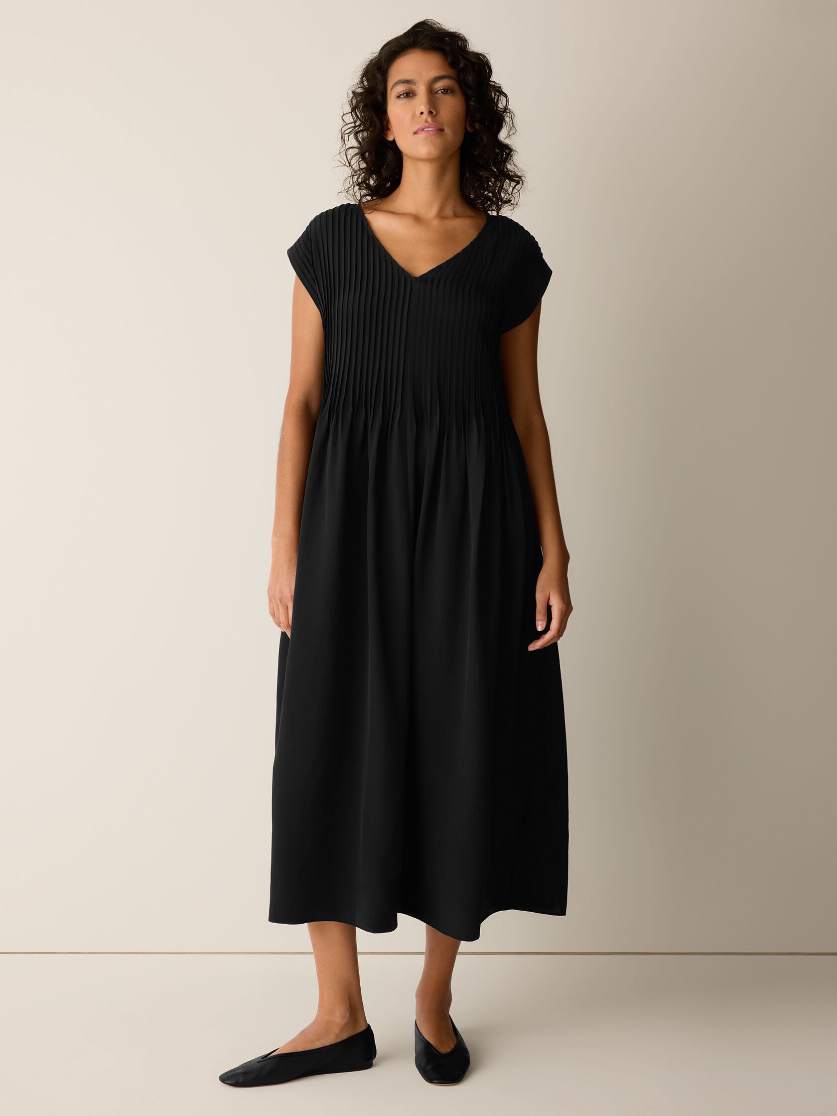 Silk Crepe de Chine V-Neck Dress