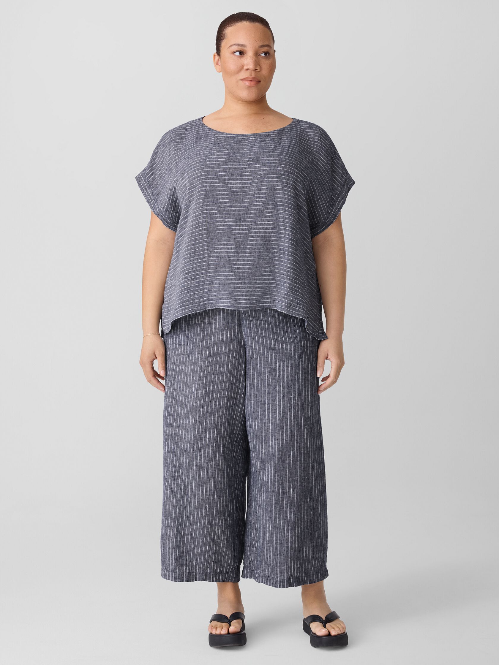 Puckered Organic Linen Ballet Neck Top
