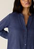Striped Organic Cotton Gauze Band Collar Shirt