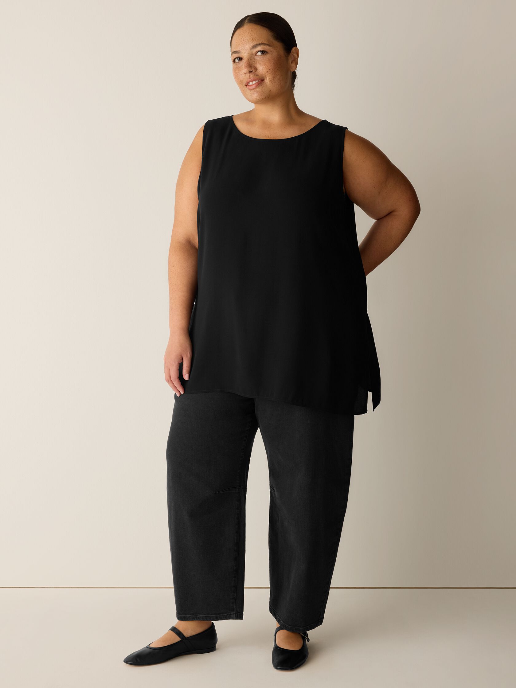 Silk Georgette Crepe Ballet Neck Long Tank