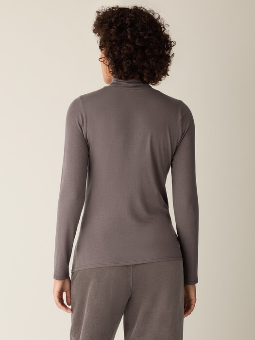 Sheer Cotton Blend Knit Turtleneck Top