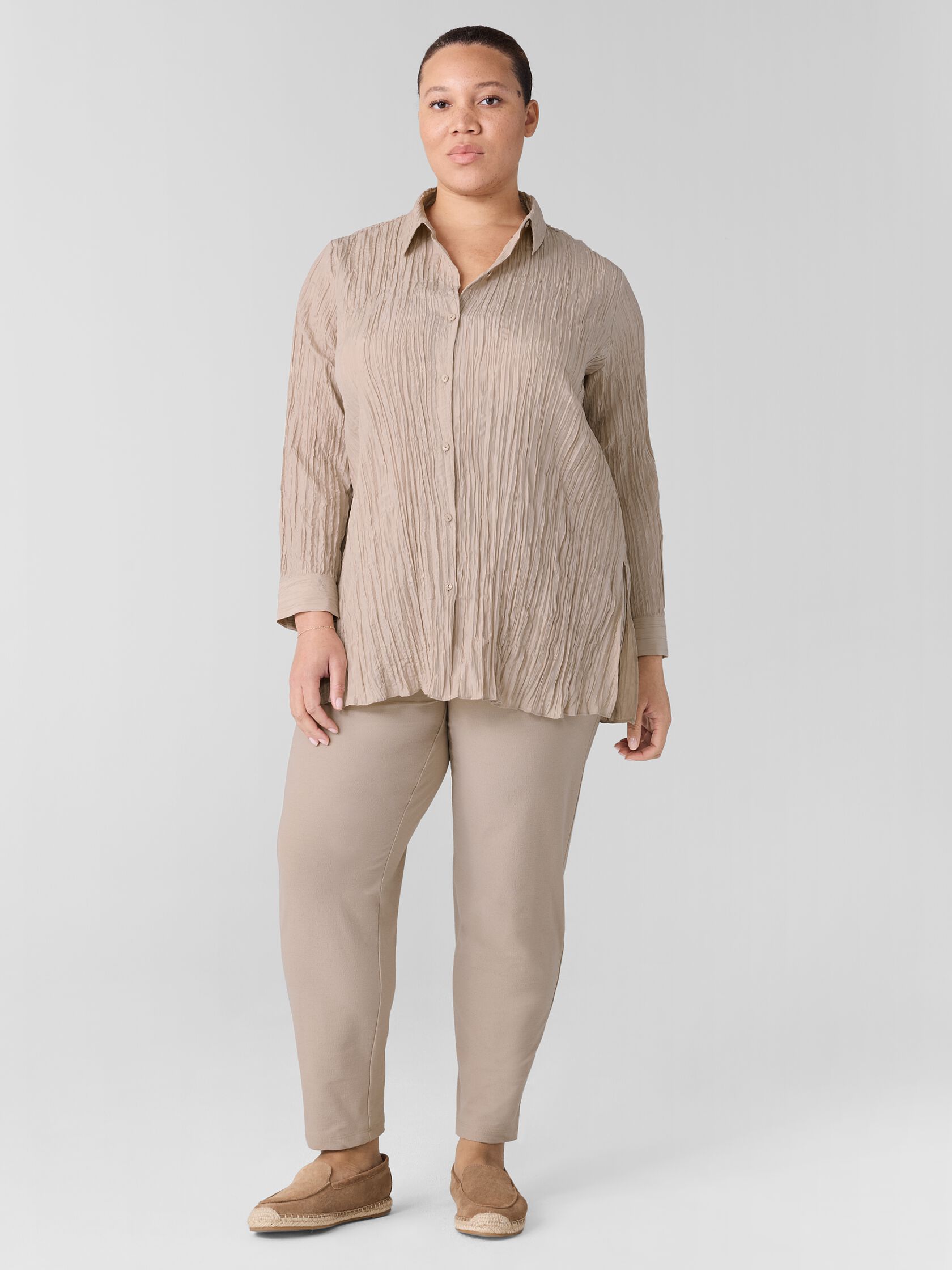 Crinkle Silk Habutai Classic Collar Shirt