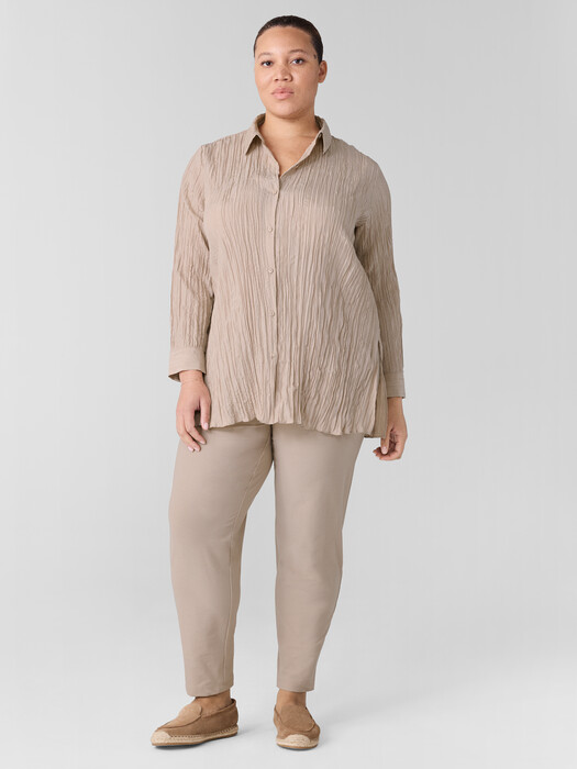 Crinkle Silk Habutai Classic Collar Shirt