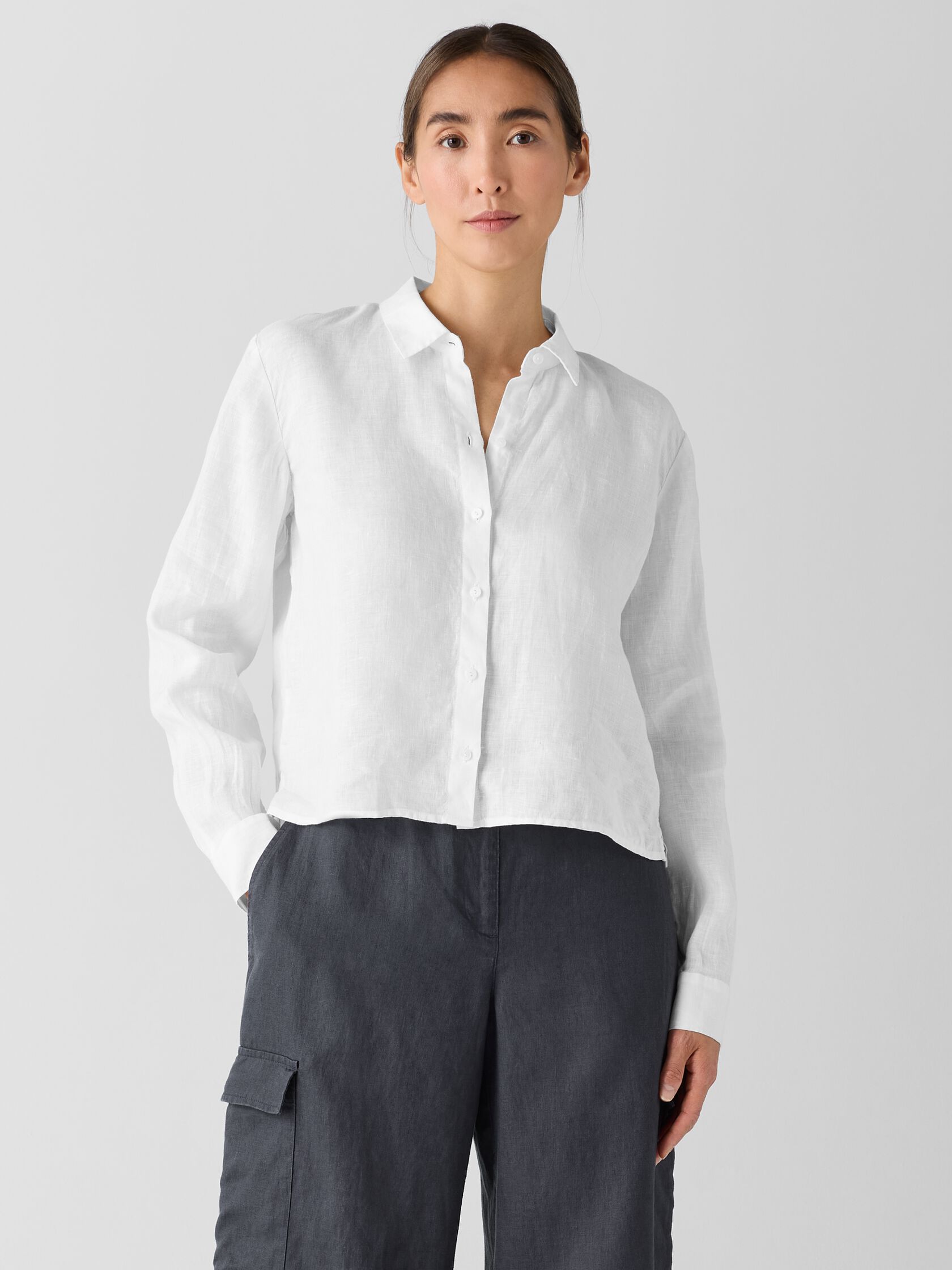 Organic Handkerchief Linen Classic Collar Short Shirt