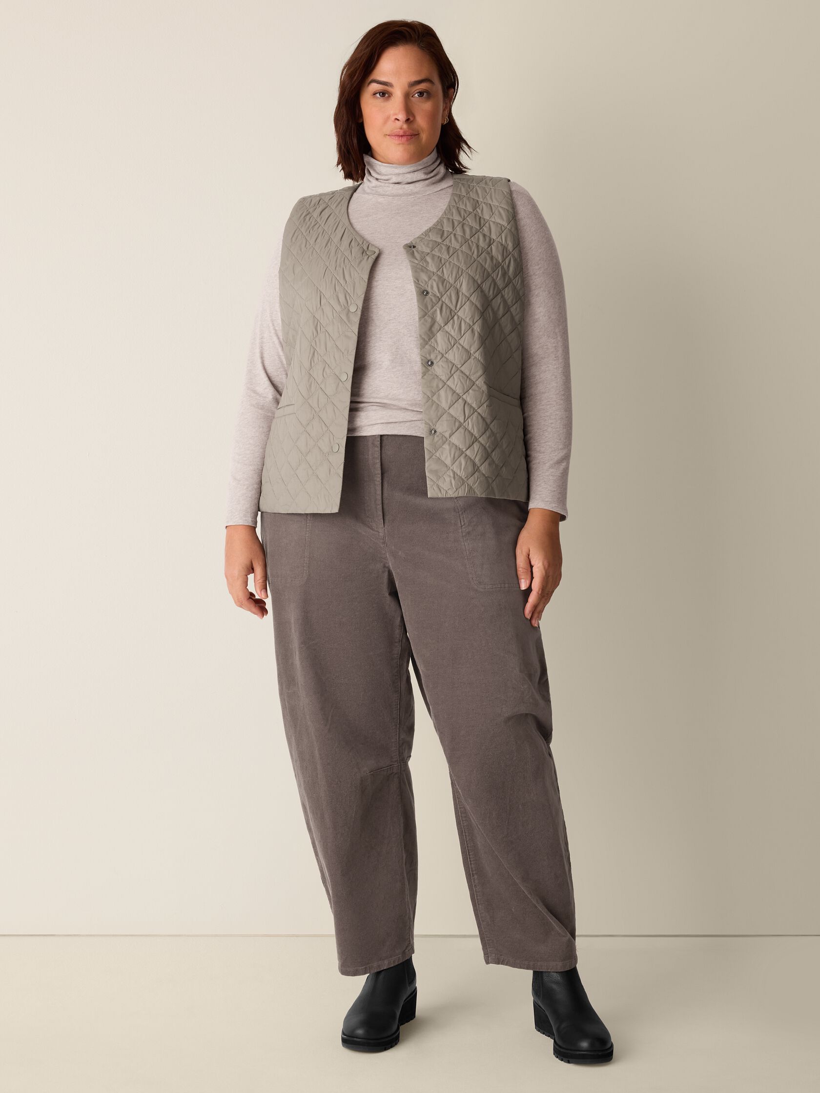 Eggshell Recycled Nylon Quilted V-Neck Vest