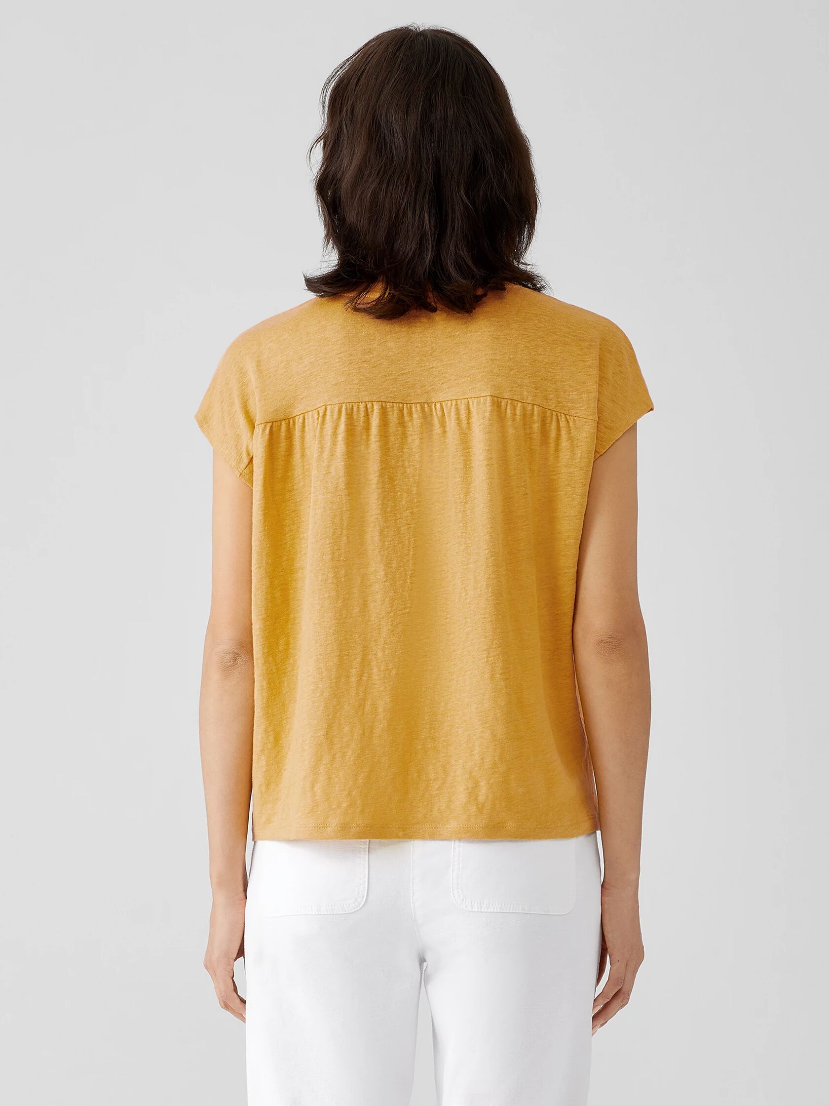 Organic Linen Jersey Shirred-Back Top