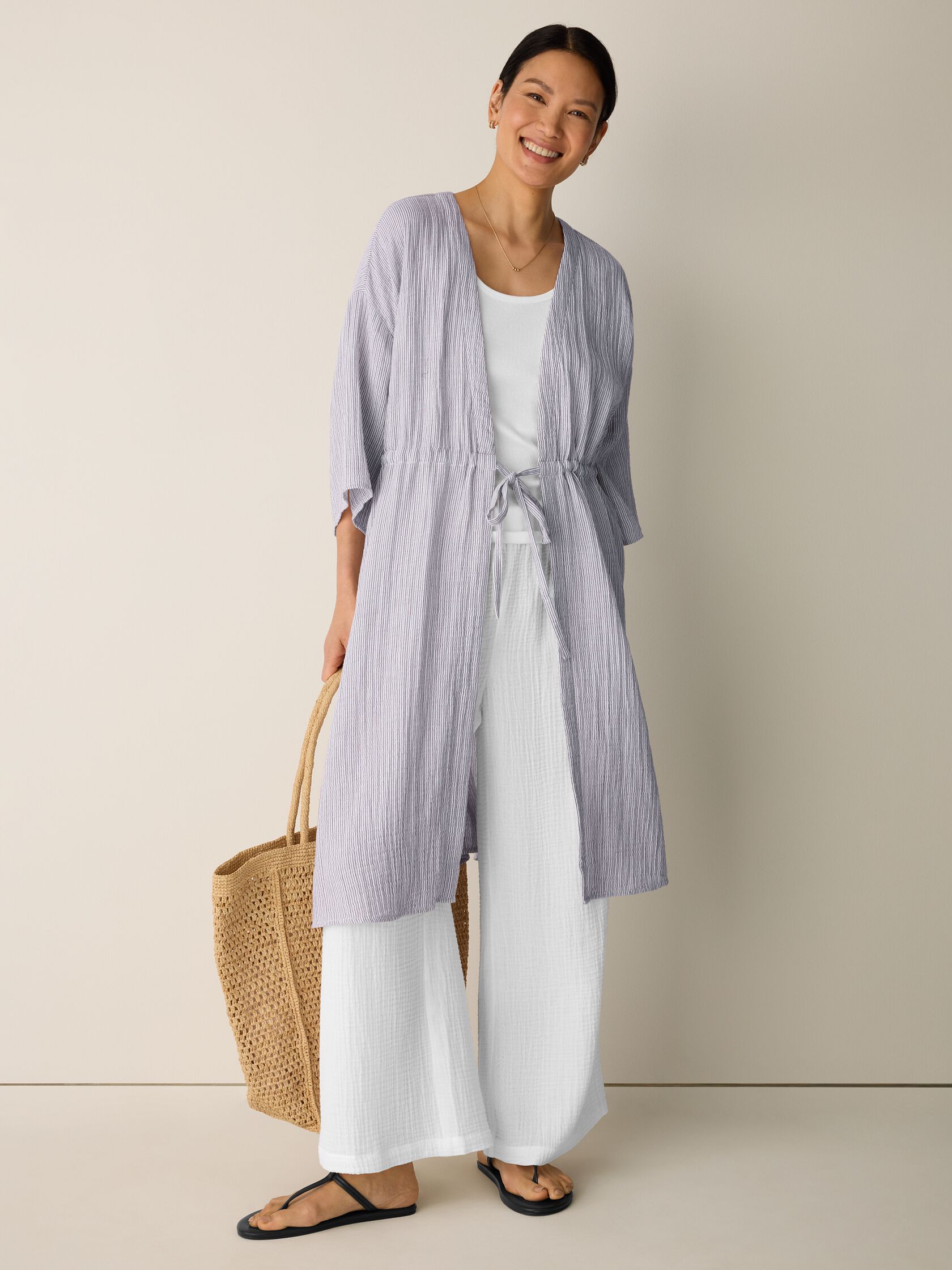 Striped Organic Cotton Gauze Caftan