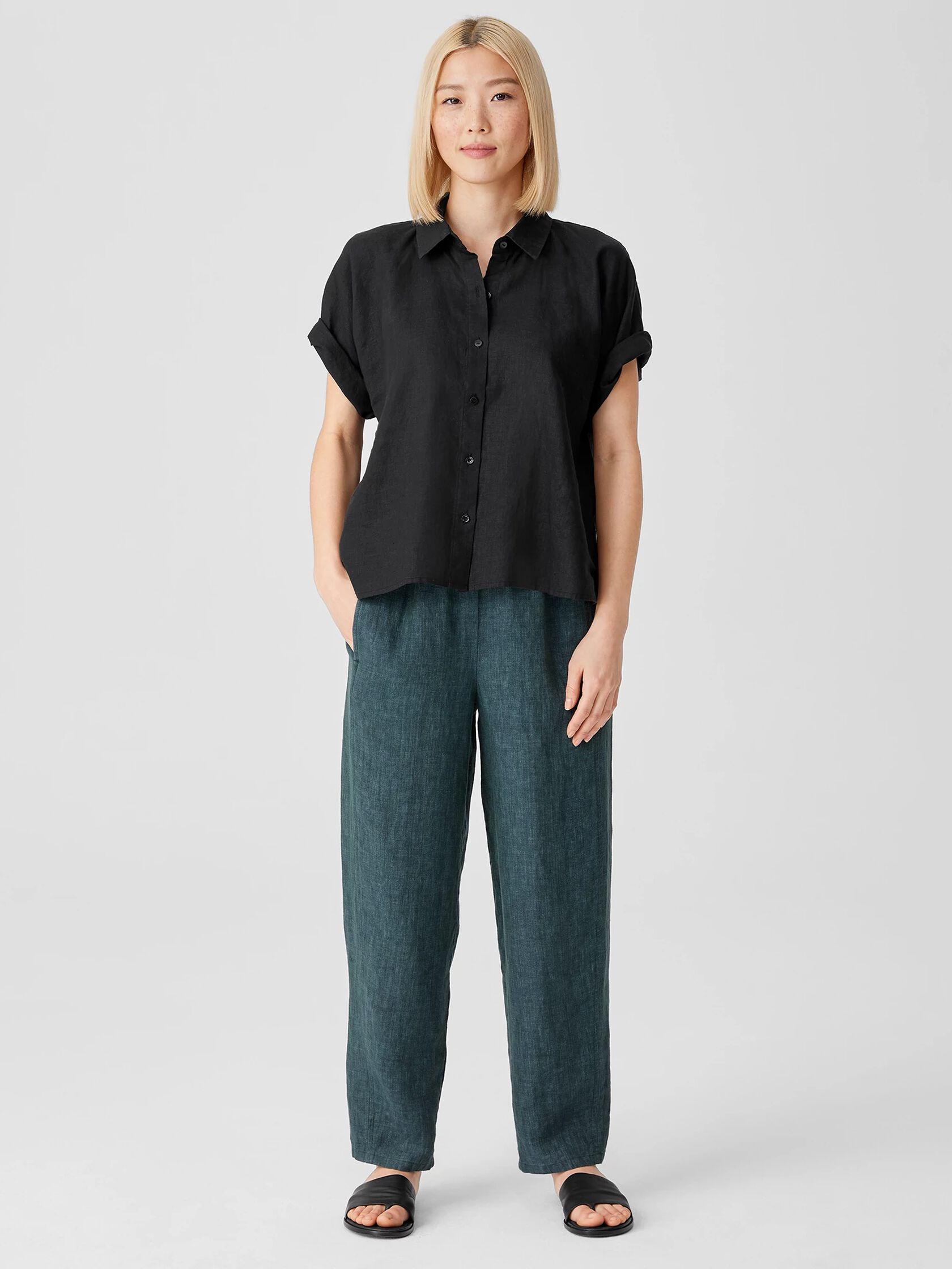 Washed Organic Linen Delave Lantern Pant